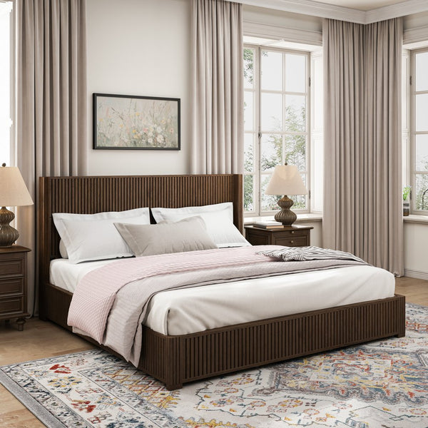 English Elm Solid Rubberwood Queen Platform Bed Low Profile Grain Veneer Frame No Box Spring W1716S00041