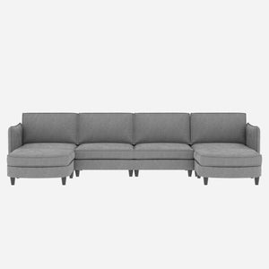 English Elm 141.5'' Spacious U-Shaped 6-Seater Sofa Couch With Movable Ottoman & Pockets – Modern Gray Fabric Comfort W680S00040