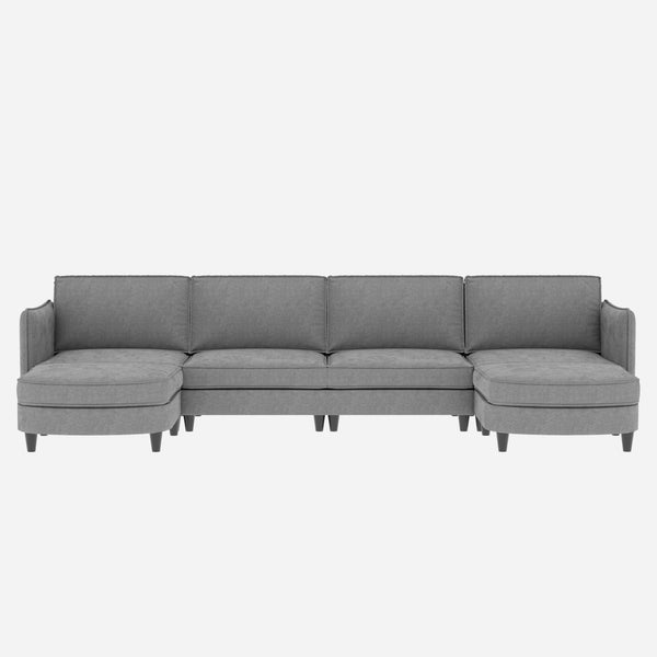 English Elm 141.5'' Spacious U-Shaped 6-Seater Sofa Couch With Movable Ottoman & Pockets – Modern Gray Fabric Comfort W680S00040
