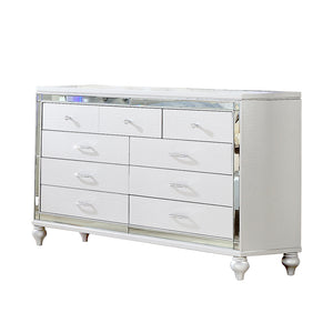 English Elm Sterling Glamour Elegance 6-Drawer White Dresser with Mirror-Frame, Diamond Pulls, Spacious Storage G150108473