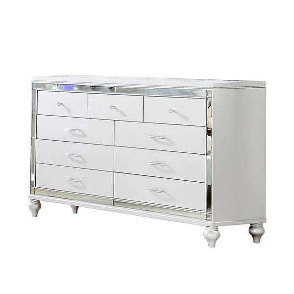 English Elm Sterling Glamour Elegance 6-Drawer White Dresser with Mirror-Frame, Diamond Pulls, Spacious Storage G150108473