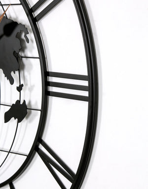 English Elm 36 Inch Large Black Metal Wall Clock – Modern World Map Design With Elegant Gold Pointers For Any Room W1445P249307