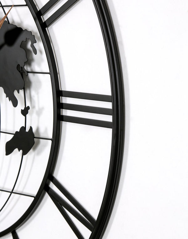 English Elm 36 Inch Large Black Metal Wall Clock – Modern World Map Design With Elegant Gold Pointers For Any Room W1445P249307