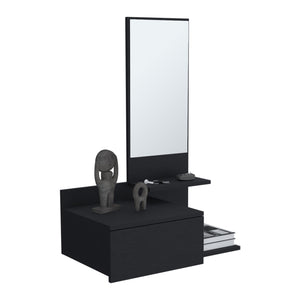 English Elm Floating Hallway Cabinet with Mirror and Drawer, 3 Open Shelves, Space-Saving Modern Entryway Storage Black 31.5 L x 18.11 W x 5.91 H B097P250897