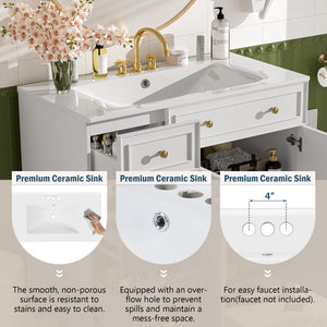 English Elm 36" Modern Bathroom Vanity with Ceramic Sink, Soft-Close Doors, Double-Layer Drawer & Storage Elegance White N729P289163K