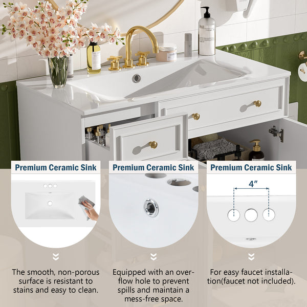 English Elm 36" Modern Bathroom Vanity with Ceramic Sink, Soft-Close Doors, Double-Layer Drawer & Storage Elegance White N729P289163K
