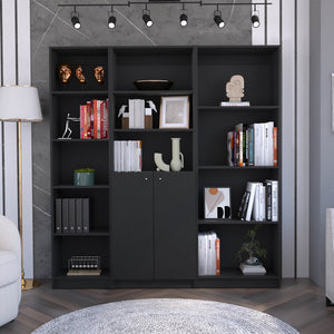 English Elm Poole 3 Piece Home Bookcase Set — 67" Wide, 12 Shelves & Two-Door Cabinet for Stylish Storage Black 41 L x 28 W x 5 H B070S00260