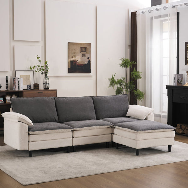 English Elm 100.39" Chenille Cloud Sectional Modular L Shape Deep Seat Sofa with Ottoman W5029S00002