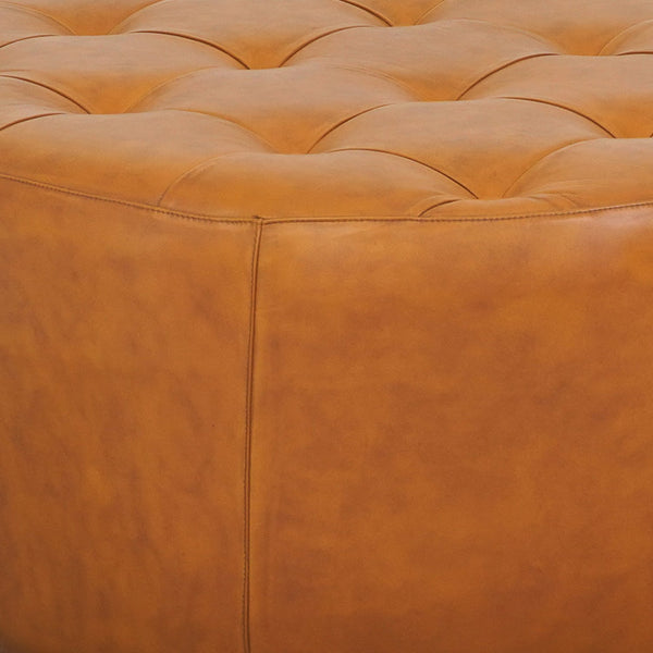English Elm Seletar Round Genuine Leather Tufted Ottoman Glam Living Room Footrest Seating B183P231929