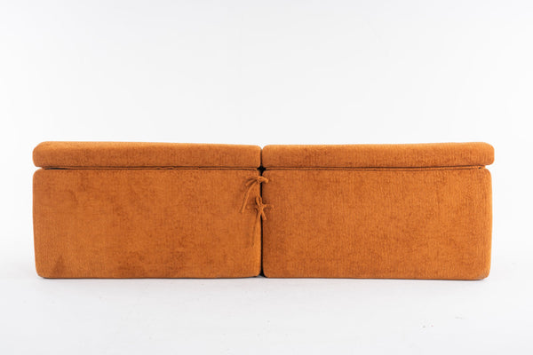 English Elm LY-029 Amber Orange Reconfigurable 4-Seater Modular Sofa with Wood-Grain Chenille, 2 Pillows, Cozy Comfort W2231S00022