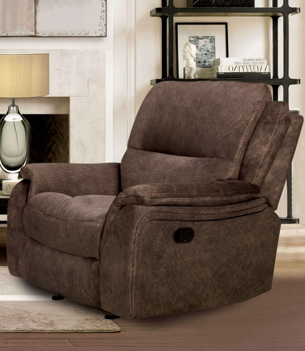 English Elm Transitional Multi-Function Glider Recliner with Channel Back, Cup Holders, Hidden Storage, Upholstered Comfort Dark Brown 43 L x 34 W x 30 H B2741P385036