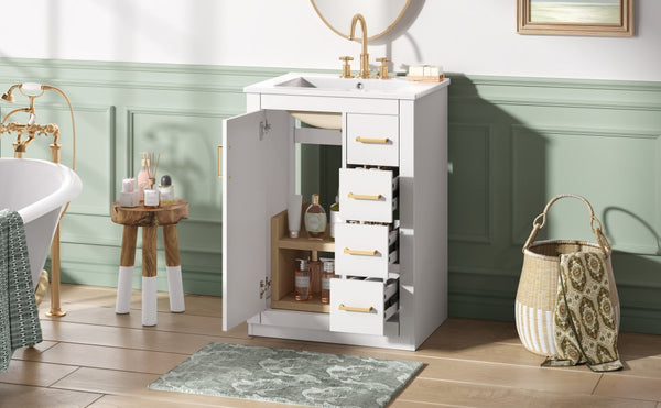 English Elm 24" Modern Bathroom Vanity With Integrated Sink, Soft-Close Drawers, Stylish Gold Hardware Finish N710P341038K