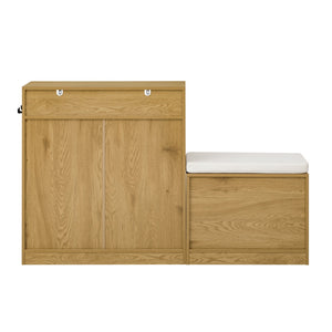 English Elm U_style Entryway Console Set with Wavy Doors Cushioned Bench and Adjustable Shoe Storage N711P345166O