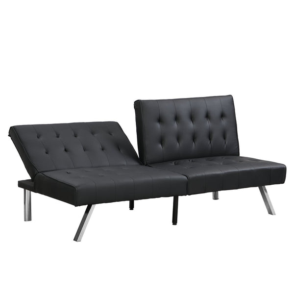 English Elm Wood Frame Futon Sofa Bed With Stainless Steel Legs - Versatile Black Pvc Design For Any Space W2297P247530-GIGA