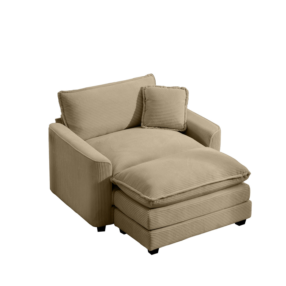 English Elm Comfortable Deep Seat Chair With Footstool & Pillow – Plush Corduroy For Living Room & Bedroom Use W714S00701