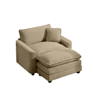 English Elm Comfortable Deep Seat Chair With Footstool & Pillow – Plush Corduroy For Living Room & Bedroom Use W714S00701