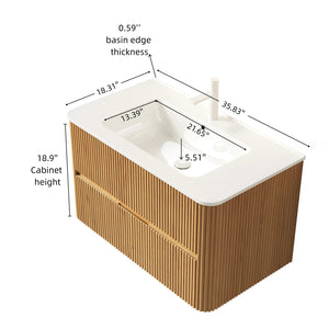 English Elm Noor Floating Bathroom Vanity Oak Veneer Plywood Cabinet Soft Close Drawers W2615P412225