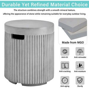 English Elm U_style Outdoor Mgo Propane Tank Cover Round Patio Side Table Fluted Stone Finish Gray N711P410569E