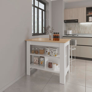 English Elm Kitchen Island Ada Light Pine & White — Compact 35.4"H x 40.5"W Engineered Wood with Spacious Shelves for Organized Meal Prep and Durable Everyday Use B092P238714