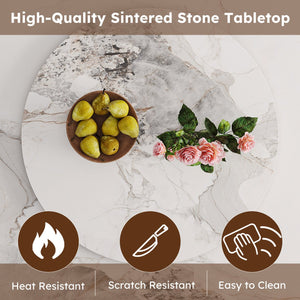 English Elm 59-Inch Modern Sintered Stone Dining Table Set With Rotating Turntable & 8 Chairs For Stylish Gatherings W509S00132