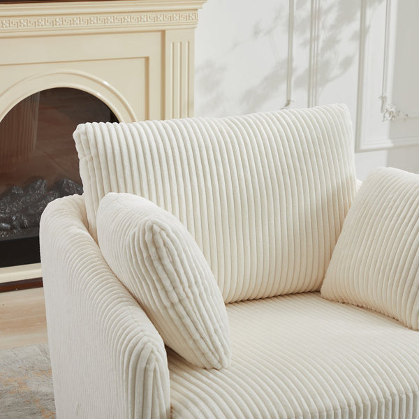 English Elm 40.55"w Oversized Swivel Lounge Chair Corduroy Upholstered Club Seat for Living Room Ivory W1298P202213