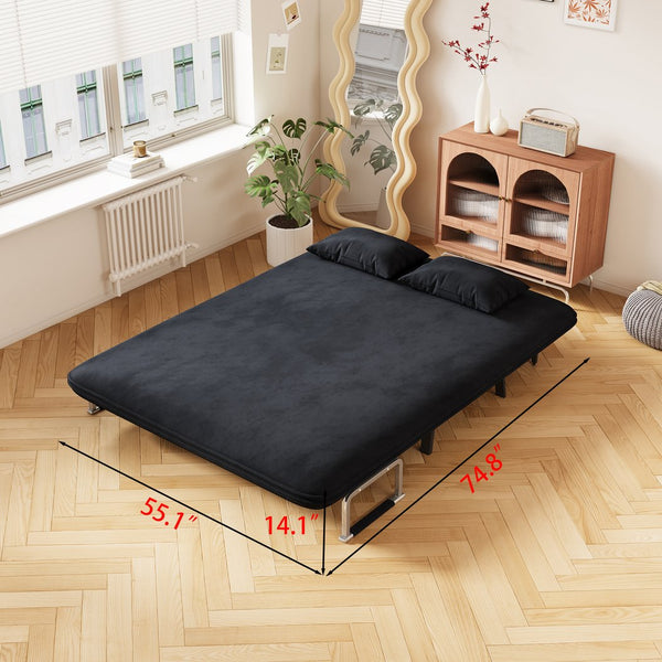 English Elm velvet 55″ Convertible Chair Bed with Adjustable Backrest & Pillow, Tri-Fold Sleeper Sofa, Steel Frame Lounge for Home Office Comfort W1767P192807