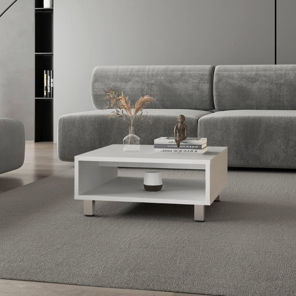 English Elm White Modern Coffee Table With Open Storage Shelf - Stylish, Durable Design For Contemporary Living Spaces B062P252204-GIGA