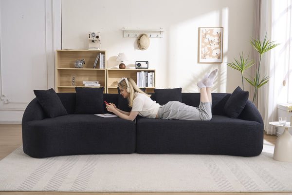English Elm Compression Foam Curved Sectional Chenille Sleeper Sofa for Modern Living Rooms W2231S00051