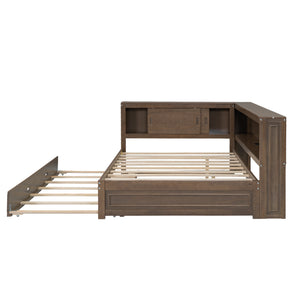 English Elm Full Pine Daybed with Trundle Sliding Storage Shelves Led Lighting and Usb Charging Wood GX004003AAD