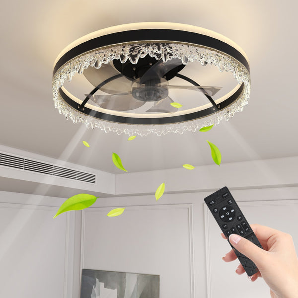 English Elm 20-inch Modern LED Ceiling Fan with Invisible Blades, Dimmable Crystal Light, Remote & App Control W2312P368699
