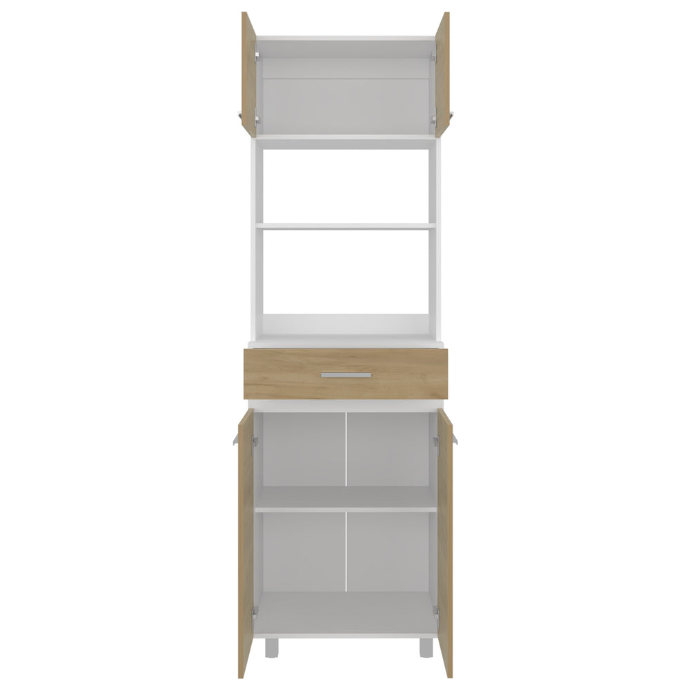 English Elm Kitchen Pantry Tall 4‑Door Cabinet with Drawer and 4 Shelves, Engineered Wood Beige‑White Modern Storage B097P350304