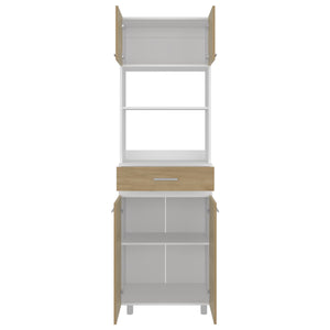 English Elm Kitchen Pantry Tall 4‑Door Cabinet with Drawer and 4 Shelves, Engineered Wood Beige‑White Modern Storage B097P350304