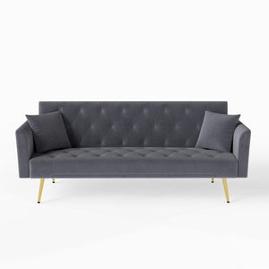English Elm Modern Tufted Velvet Sleeper Sofa Retro Style Convertible Fold Flat for Compact Spaces Gray W2353P399461