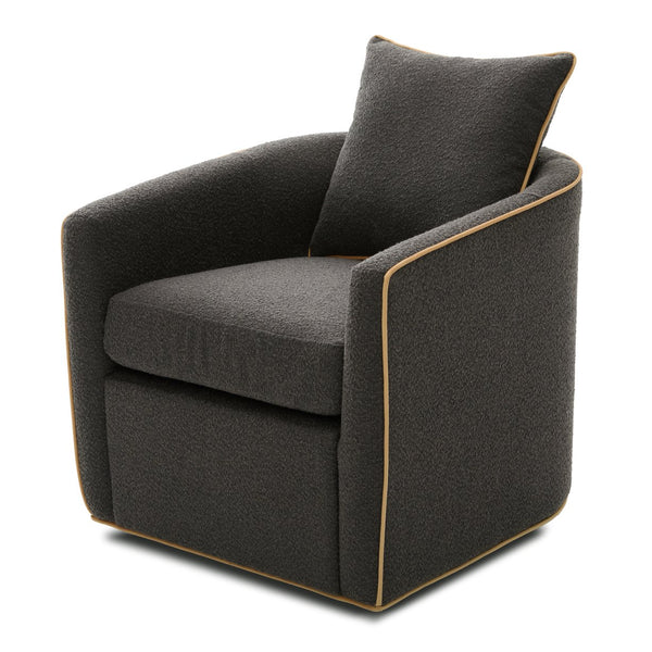 English Elm Swivel Barrel Accent Chair Boucle Upholstered with 360 Base for Living Room Corners Dark Grey N763P376127R