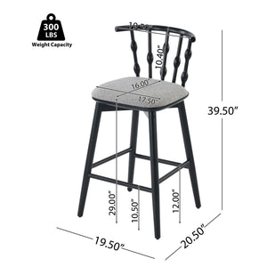 English Elm Christopher Knight Home® - Doria Sculptural Hourglass Back Barstool Set of 2 — Durable Rubberwood Frame, Plush Fabric Seat, Stylish Modern Appeal Black,Grey N775P299416B