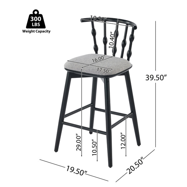 English Elm Christopher Knight Home® - Doria Sculptural Hourglass Back Barstool Set of 2 — Durable Rubberwood Frame, Plush Fabric Seat, Stylish Modern Appeal Black,Grey N775P299416B