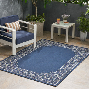 Christopher Knight Home® - Noble House - Midnight Outdoor 5'3" X 7' Border Area Rug, Navy and Ivory