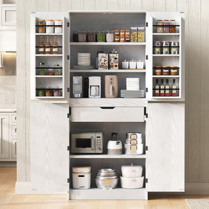 English Elm K&k Farmhouse Pantry Cabinet 72 Inch Tall Mdf Cupboard with Adjustable Shelves White N707S000021W