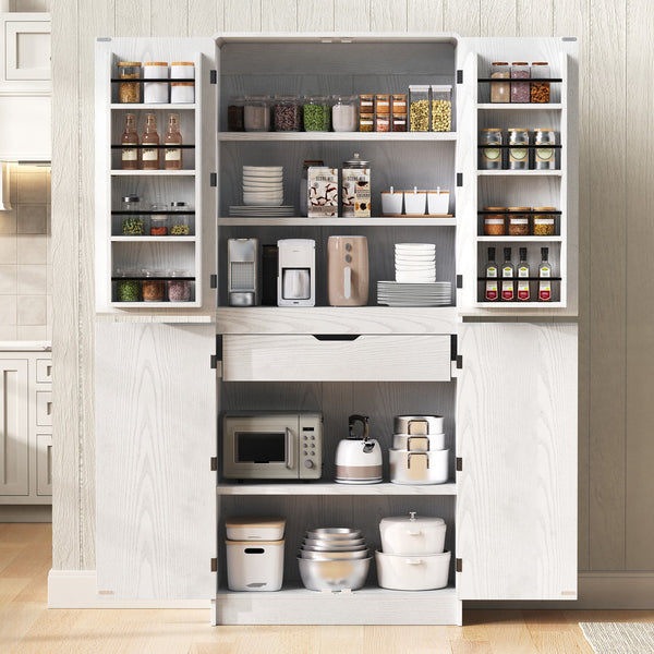 English Elm K&k Farmhouse Pantry Cabinet 72 Inch Tall Mdf Cupboard with Adjustable Shelves White N707S000021W