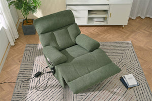 English Elm Oversized Power Lift Recliner Chair with Remote Control, Spacious Fabric Seat and Side Pocket for Comfort and Support Dark Green W1028P261277
