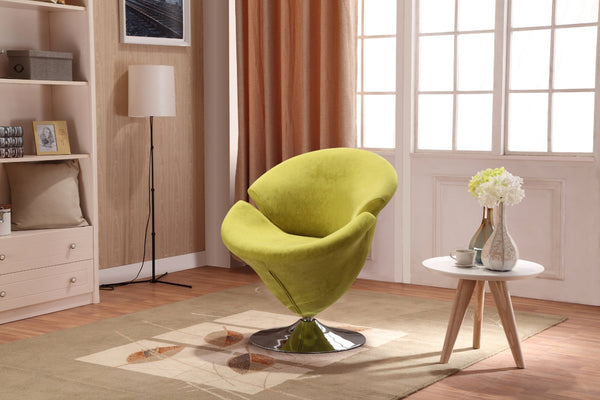 English Elm Tulip Velvet Swivel Lounge Chair Green — 360° Rotating Tulip Design, Polished Chrome Base, Plush Velvet Comfort B365P397980