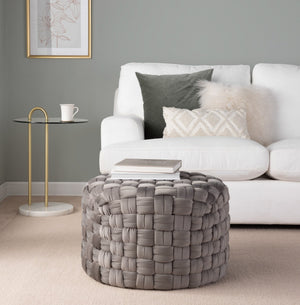 English Elm Round Velvet Ottoman with Braided Texture Foam Seat for Living Room or Bedroom B202P223704
