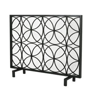 English Elm Fire Screen Handcrafted Iron Geometric Mesh Spark Guard for Modern Living Rooms 61125.00BLK