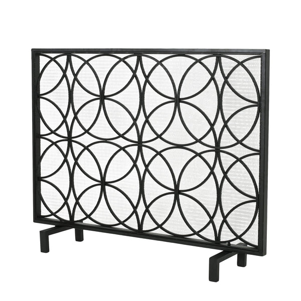 English Elm Fire Screen Handcrafted Iron Geometric Mesh Spark Guard for Modern Living Rooms 61125.00BLK