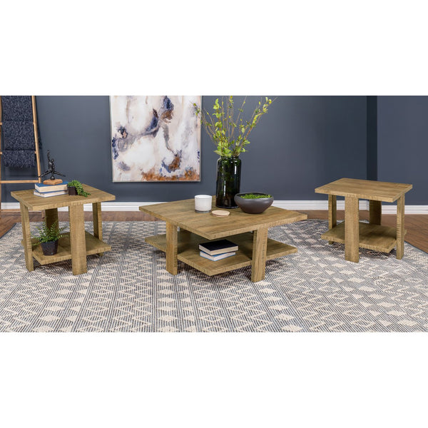 English Elm Runnion Rustic Mango Wood 2 Piece Coffee and End Table Set with Open Shelves B062S01478