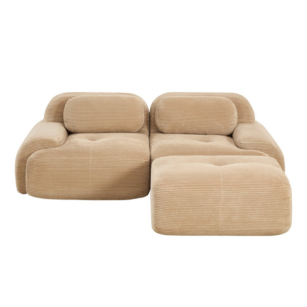 English Elm 82'' Modular L-shaped Sectional Sofa Corduroy Upholstery Curved Arms for Living Rooms Camel W714S01237