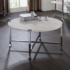 English Elm Contemporary Sofa Table with Wooden Top and X-Frame Metal Legs, Stable Modern Console for Living Room Chrome,White Oak 40 L x 40.5 W x 5 H B2741P337717