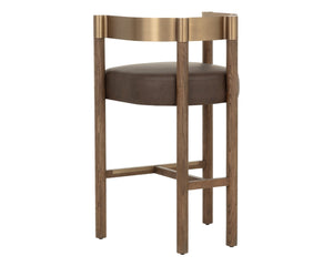 Sunpan MANOLO Barstool - Modern Elegance with Antique Brass, Chocolate Ash & Faux Leather Comfort Design 112548