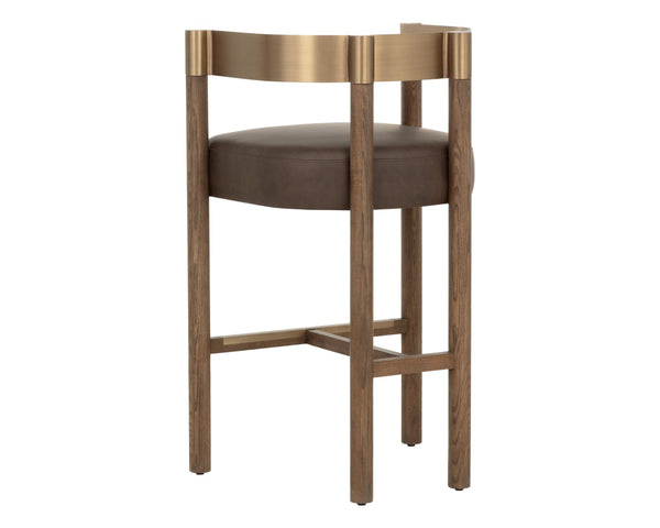 Sunpan MANOLO Barstool - Modern Elegance with Antique Brass, Chocolate Ash & Faux Leather Comfort Design 112548