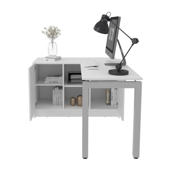 English Elm Alfie Walnut Engineered Wood Rotating Workstation with Storage for Modern Home Office B070S00395